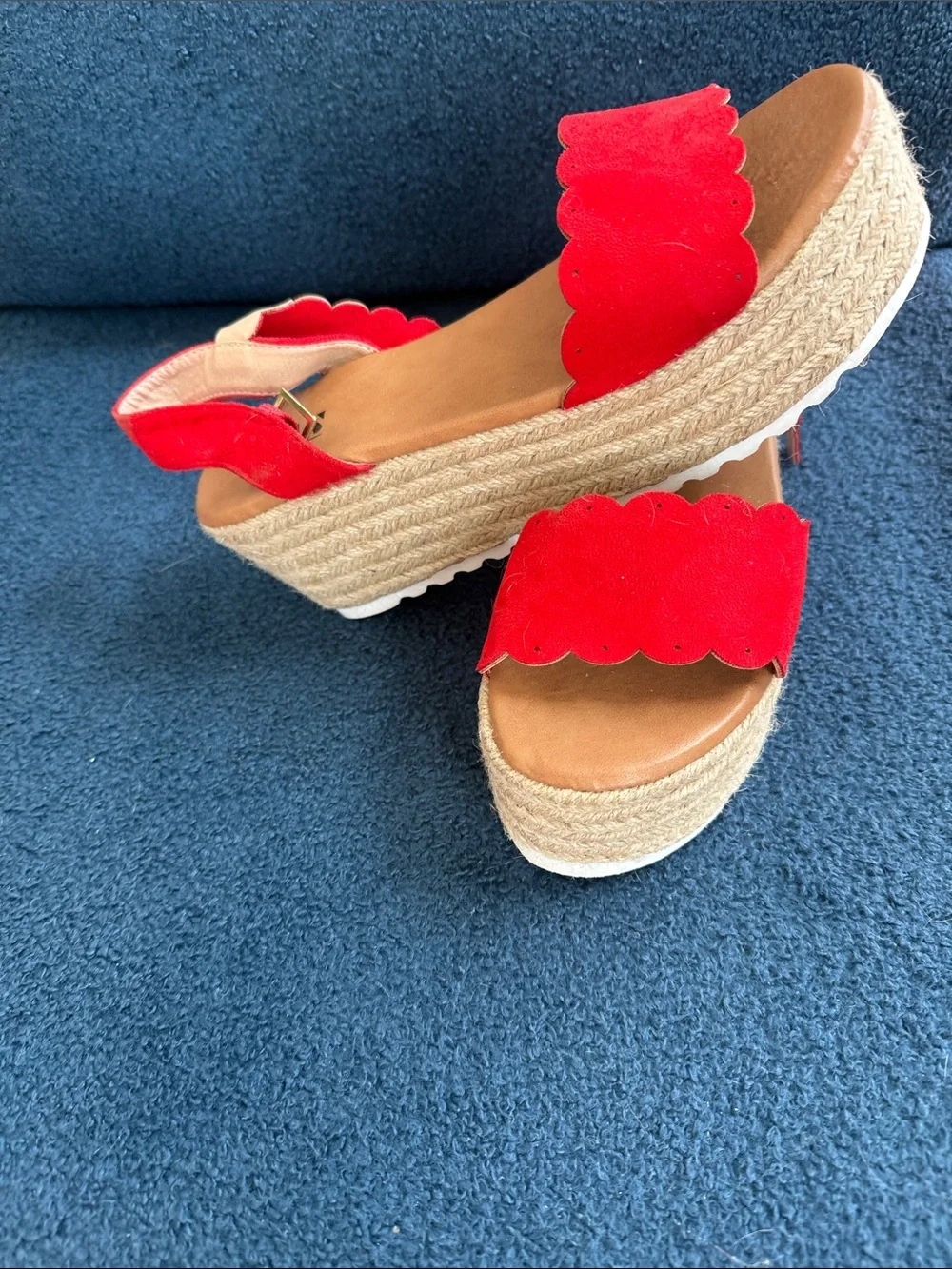 Women’s Red Scallop Espadrille Platform Sandals